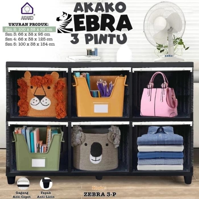 Akako : Zebra Lemari Plastik 3 Pintu Susun 2 Rak Tv Led Kuat Tebal Anti Rayap Pasti Diskon