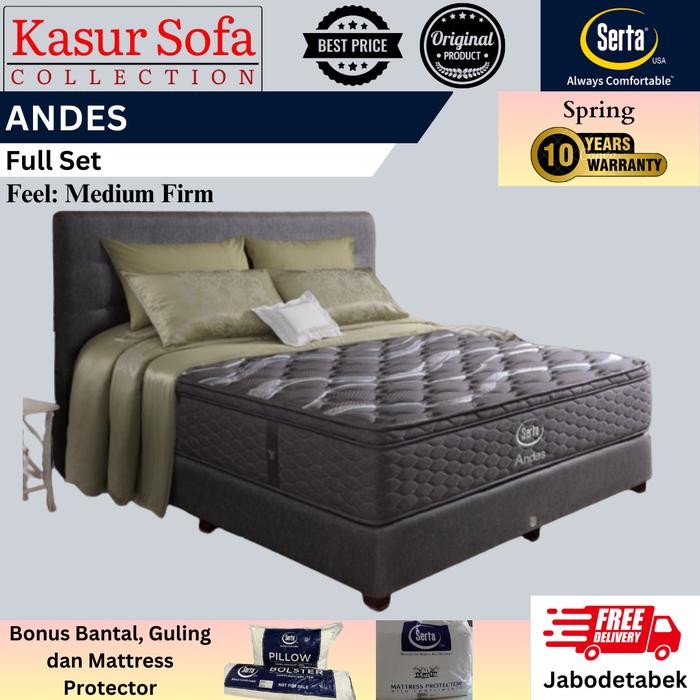Full Set Serta Andes Kasur/Matrass/Mattress/Springbed Cool Fiber (Medium Firm)