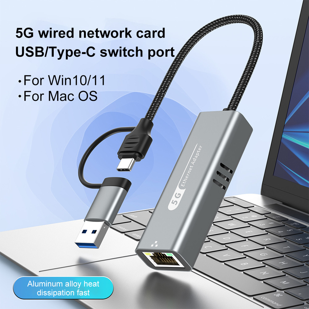 2in1 USB-C/USB 3.1 to Ethernet Adapter 5000Mbps USB C to Ethernet Adapter RJ45 to Type C Ethernet