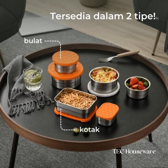 

TECBOKO Tempat Makanan Mangkuk Wadah Makan Snack Dengan Penutup Sillicon Kotak Makan Bahan Stainless