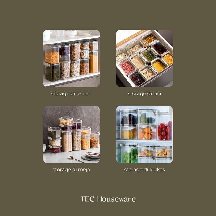 

TECMUSU Toples Makanan Kedap Udara Kotak Penyimpanan Serbaguna Putih Bening Kulkas Food Storage