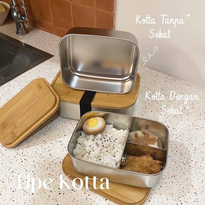 

TECKOTTA Bento Box Kotak Makan Stainless Steel 304 Berkualitas Tutup Kayu Kotak Penyimpanan Makanan