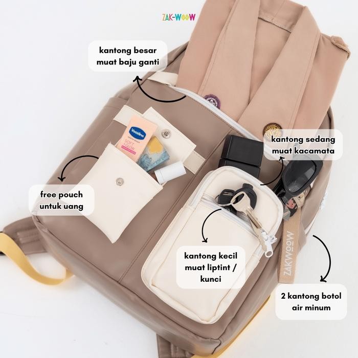 

Zakwoowstyle Mimo Backpack Anti Kotor Banyak Kantong FREE KEYCHAIN & POUCH Unisex (BUNDLING
