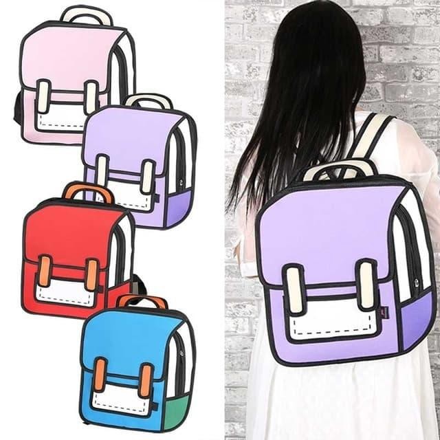

3Drk Tas Ransel Sekolah Jepang Korea 3D 2D Kartun Cartoon Unik Gambar