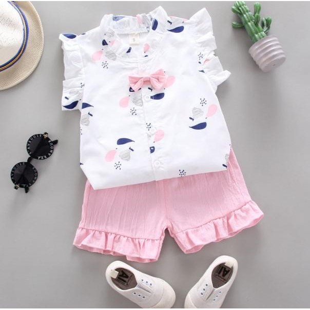 baju kemeja putih pink anak bayi perempuan 3 4 5 6 7 8 9 10 11 bulan