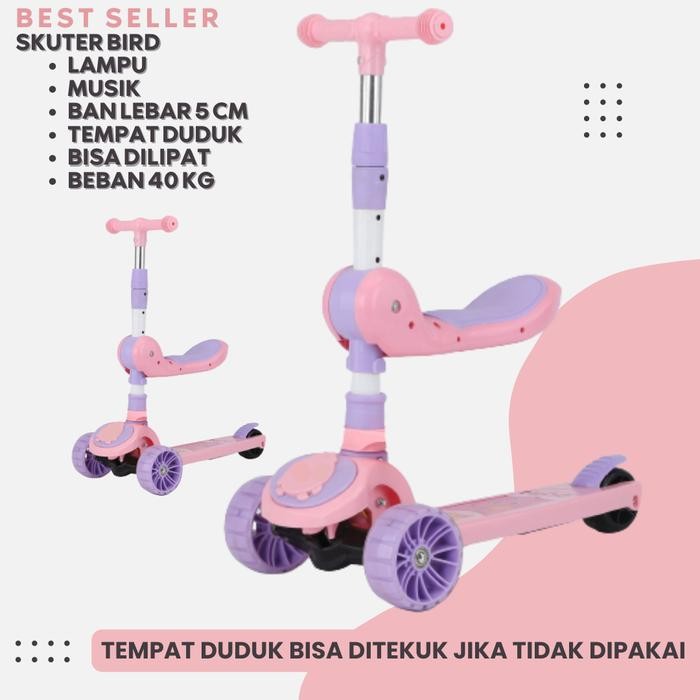 Skuter Anak Roda 3 Type Bird Musik Tempat duduk dan Lampu