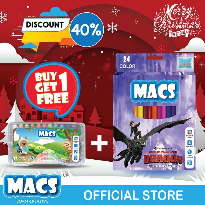 

Macs Holiday Bundle 24 Night Fury Color Pensil + 12 Warna Oil Pastel Crayon