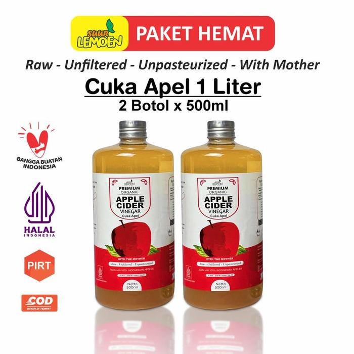 

New SUUR LEMOEN Cuka Apel Apple Cider Vinegar 1 Liter CUKA APEL Organik With The Mother - SUUR