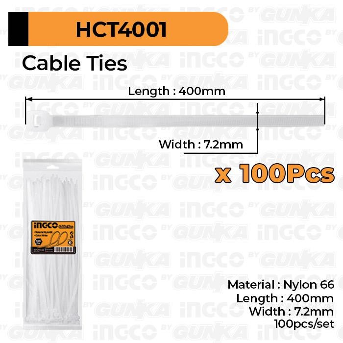 

100-Pcs Cable Ties (40cm Putih) INGCO HCT4001 Tali Kabel Tis Tie Nylon