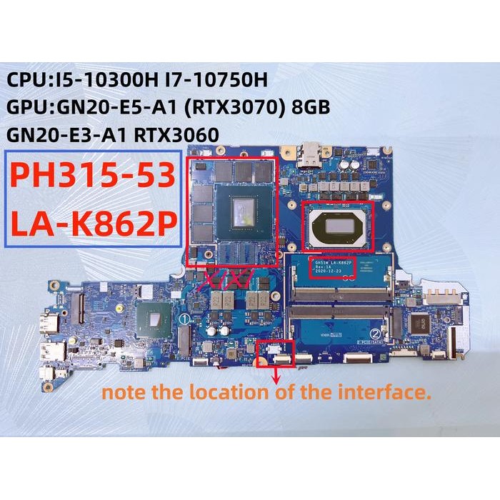 LA-K862P for Acer Predator PH315-53-71HN Laptop Motherboard with CPU:I5-10300H I7-10750H GPU:GN20-E5