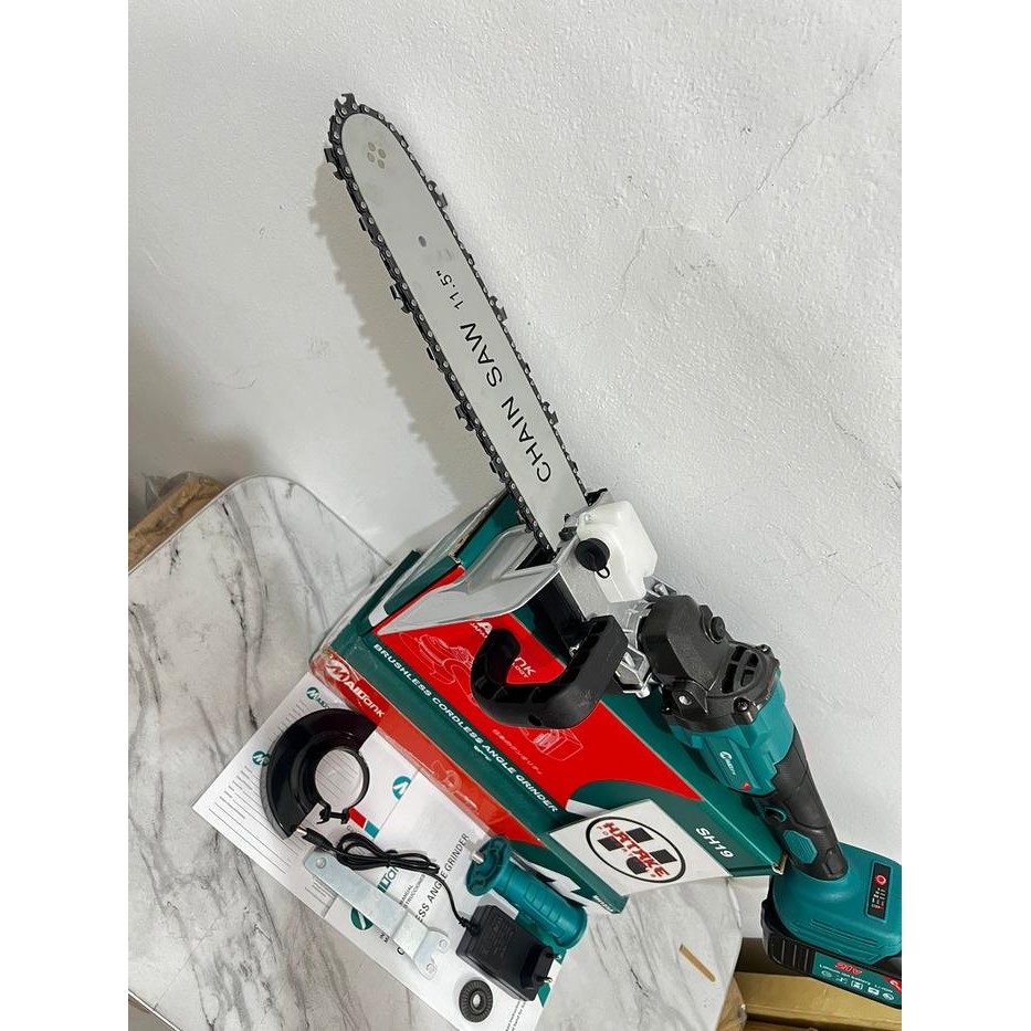 MAILTANK PAKET SH221 GERINDA 2 BATERAI BRUSHLES188VF + ADAPTOR CHAINSAW SH123A GERGAJI POTONG KAYU
