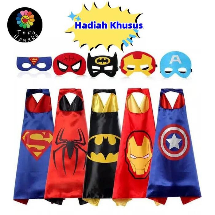 ASLI Jubah Topeng Superhero Anak Spiderman Superman Batman Captain rika READY STOCK