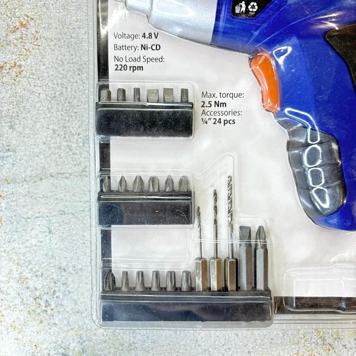 Bor Obeng Baterai Cas Cordless Screwdriver 4.8V Mollar Set 24Pcs