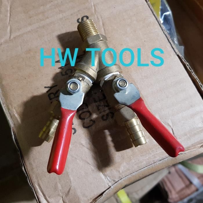 Kran Angin Kompresor Double / Top Kran Kuningan 1/4" Cabang Double