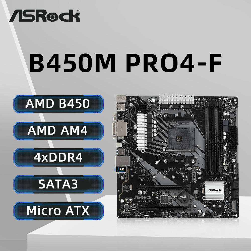 ASRock B450M PRO4-F Motherboard 4xDDR4 DIMM M.2 NVME PCIe 3.0 AM4 Mainboard Support Ryzen 5 5600