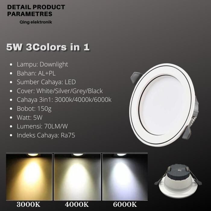 (Expert) LAMPU DOWNLIGHT 3 CAHAYA 3 WARNA DALAM 1 LAMPU LED 5W
