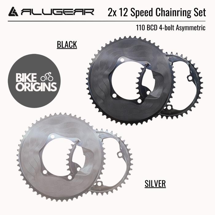 Chainring Set Alugear 2x 12 Speed for Shimano (110 BCD 4-bolt Asymmetric)