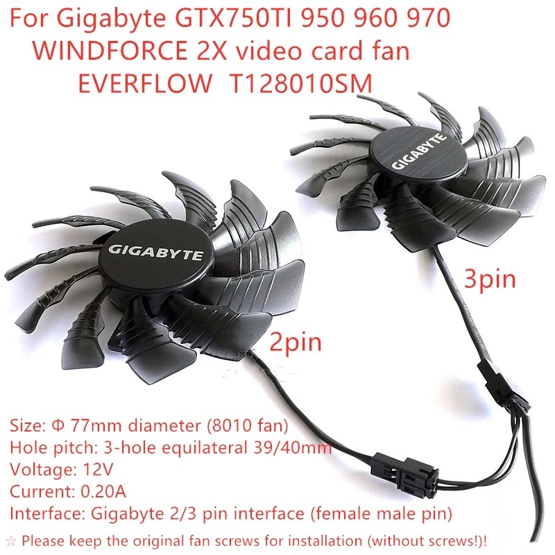 NEW Laptop Cooling Fan For Gigabyte GTX750TI 950 960 970 WINDFORCE 2X video card fan EVERFLOW