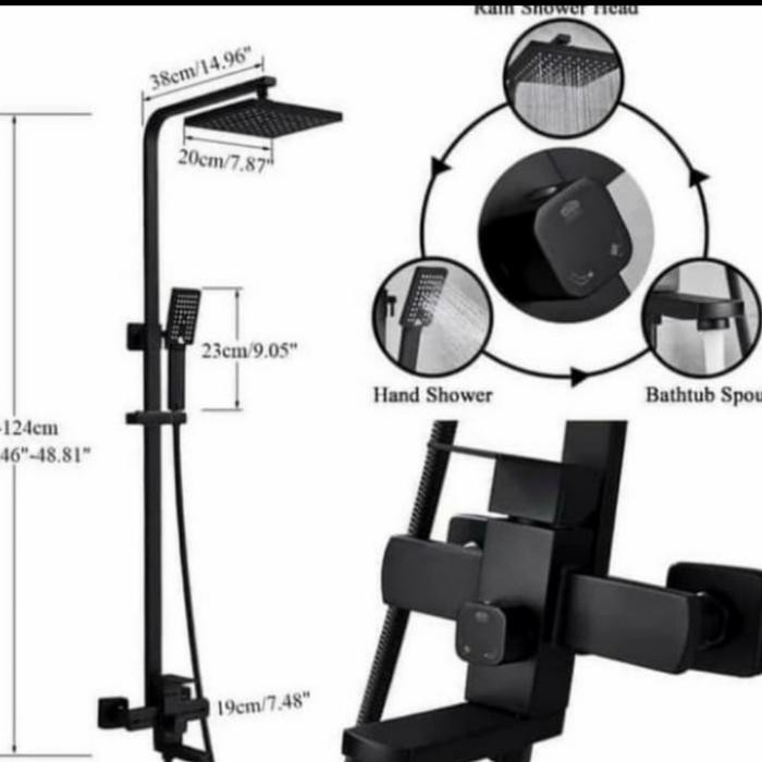 Shower tiang set panas dingin model wasser minimalis kotak hitam