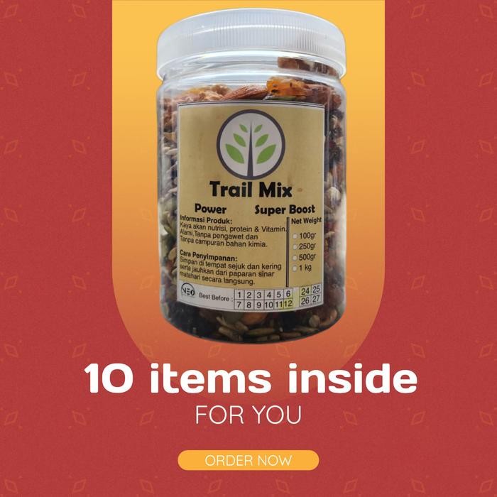 

terlaris Trail Mix Complete Neo 500gram(1/2kg) (almond,walnut,sunflower,pumkin,mente,chia