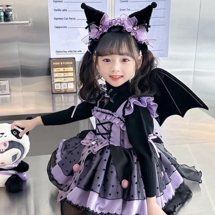 Ready Kostum Kuromi Anak/ Kostum Karakter Anak/ Dress Kuromi/ Cosplay Kuromi Best Quality