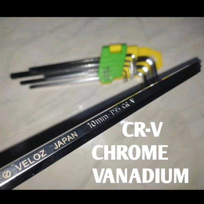 Set Kunci L Bintang Lubang Panjang 9 pcs Veloz Torx Bolong Bintang Bintang Panjang Vanadium