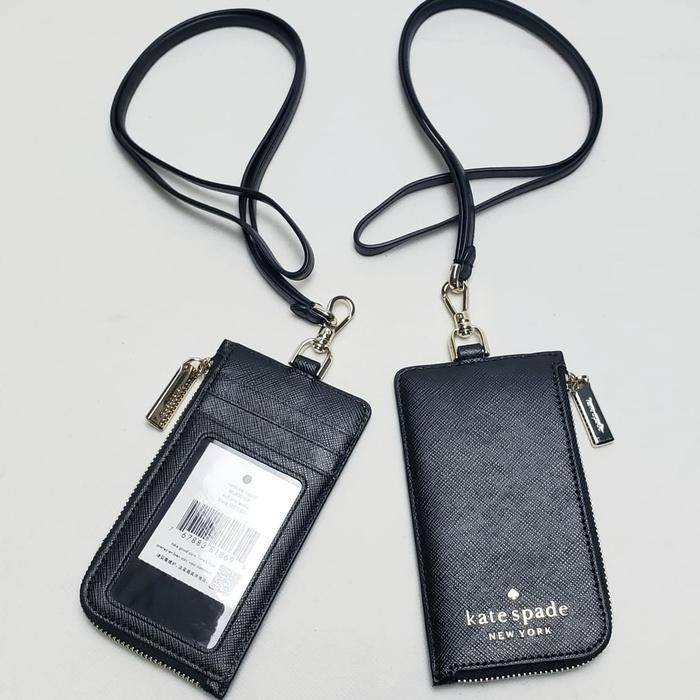 

KATE SPADE CARD CASE LANYARD STACY SAFFIANO LEATHER ,BLACK