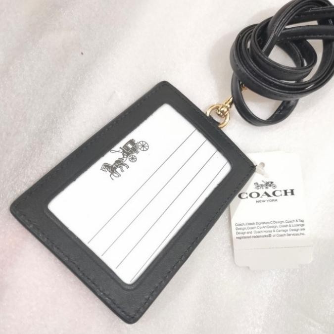 

COACH ID LANYARD IN SIGNATURE LEATHER BLACK F73602 100% NEW 100% AUTH