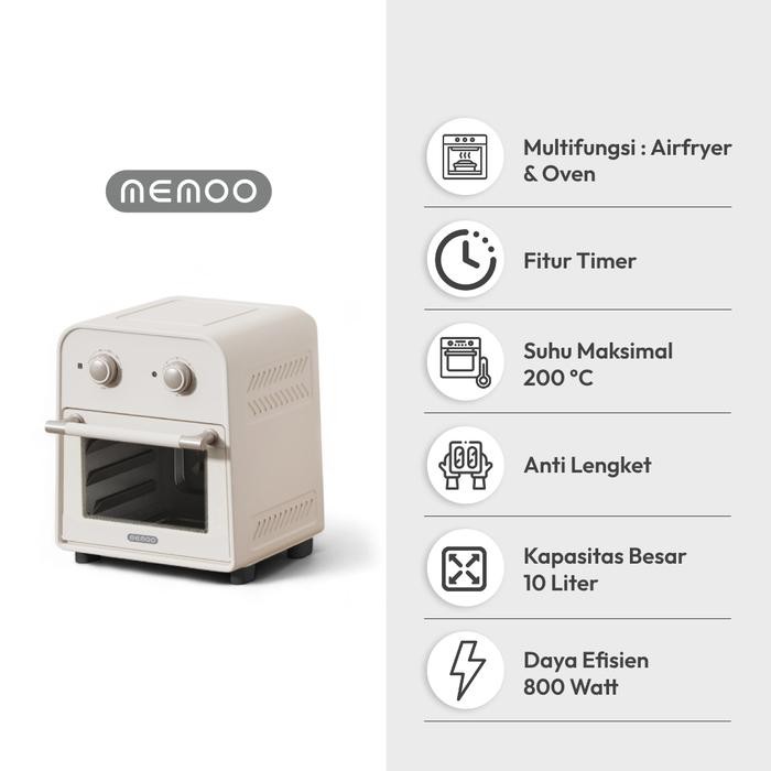 Azko Memoo 10 Ltr Air Fryer Oven Alat Masak Goreng Pembuat Makanan Penggoreng Tanpa Minyak