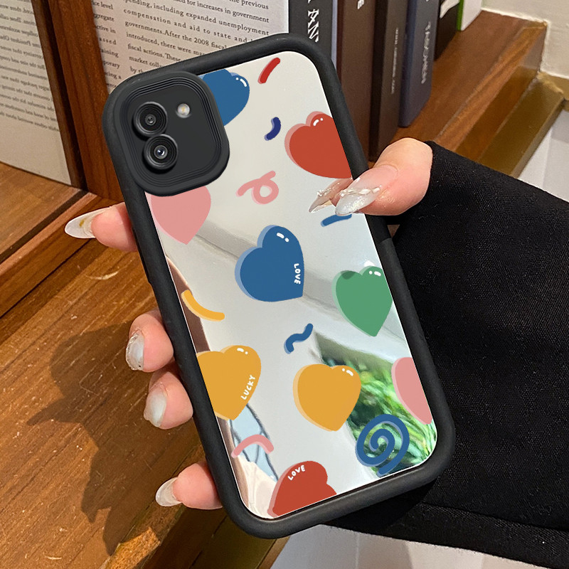 Casing Hp Untuk Samsung Galaxy A03 Core A02 M02 Case Hati berwarna cermin Kasing tipis Perlindungan 