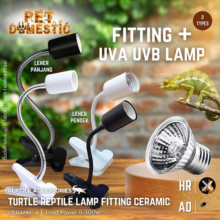 Paket Fitting Keramik + Lampu UVA UVB Jepit Dimmer Leher Panjang Pendek Penghangat Reptile Kura Kura