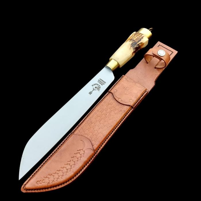 Herder Pisau cap Garpu asli 10" Handle Tanduk Rusa & Sarung Kulit