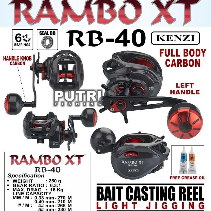 REEL KENZI RAMBO RB-40 XT/RB-30 XT BAIT CASTING UNTUK JORAN BC - 6+1 BEARING, 300 GRAM BERAT, GEAR
