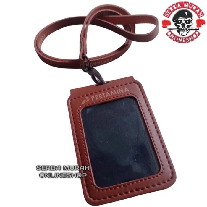 

Ready- Holder Id Card Kulit - Tali Lanyard Nametag Model Lipat Logo Pertamina
