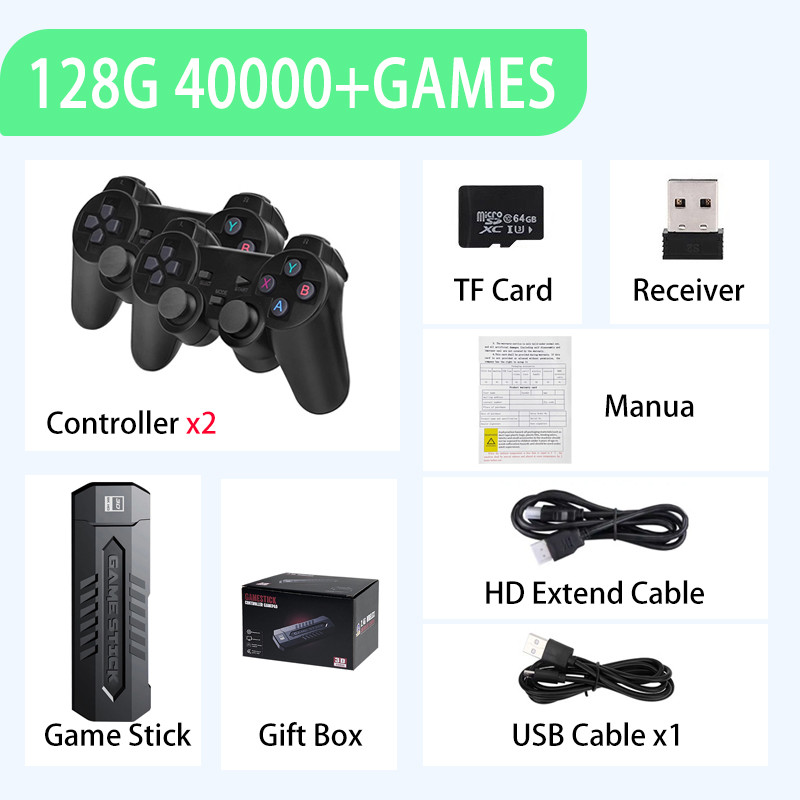 GD20 128G 30000 Game 4K Game Stick 3D HD Retro Video Game Console Wireless Controller TV 30 Emulator