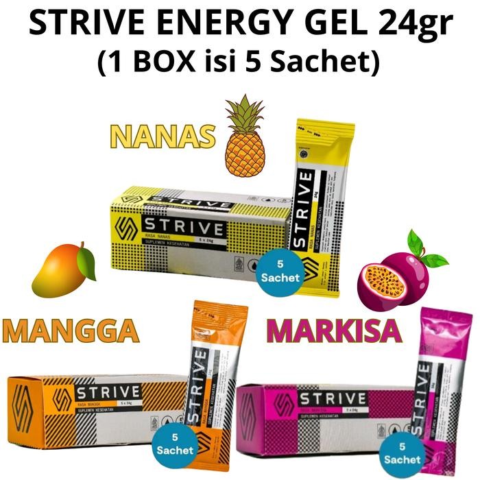 

New STRIVE ENERGY GEL 24g MANGGA MARKISA NANAS untuk supplemen tenaga lari sepeda triathlon - 1 BOX