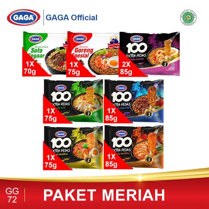 

GAGA Mie Goreng 1pc, Soto Segaar 1pc, GAGA 100 Extra Pedas 6pcs Instan Food Noodles Spicy Bawang