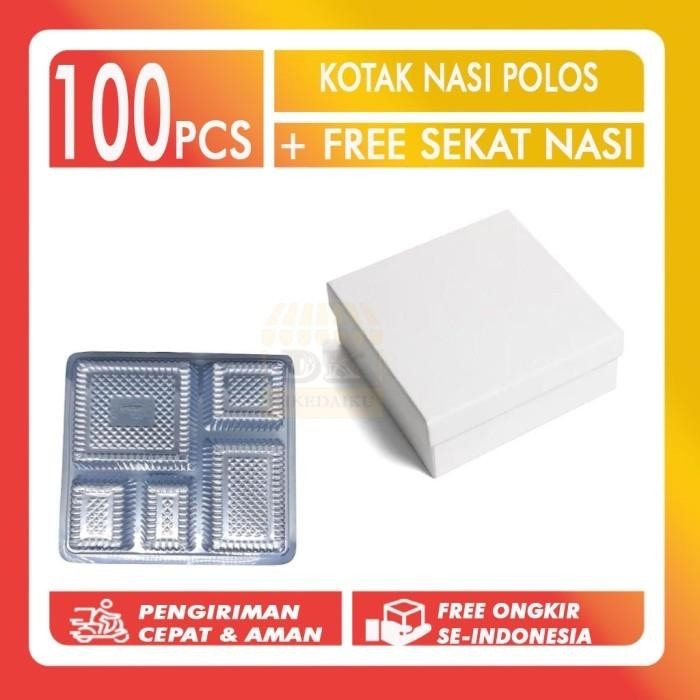 Baha - Kotak Dus Box Makan Nasi Polos Putih / Kertas Kotak Makanan Polos Putih Size 20X20