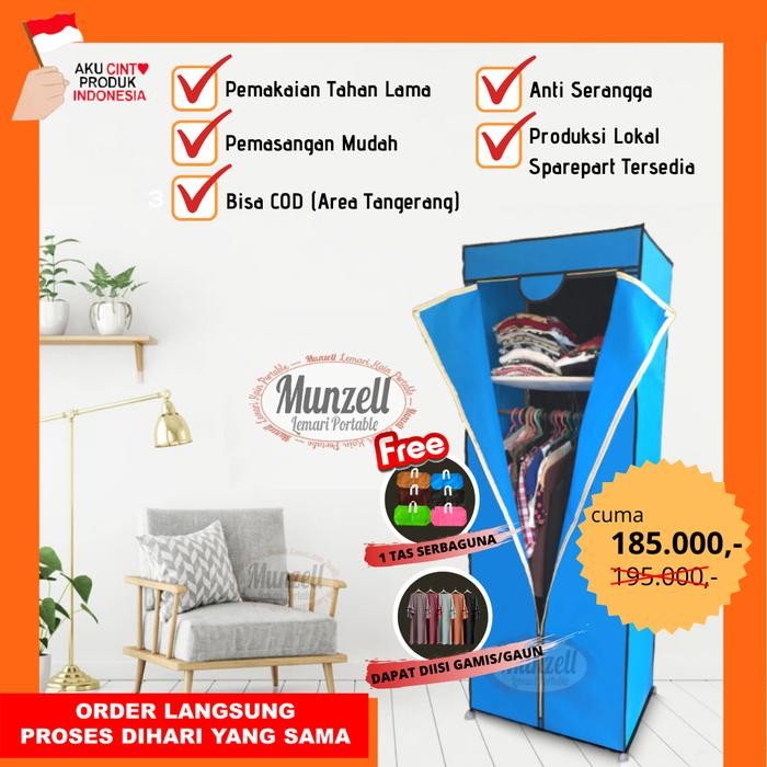 (New Rangka Besi) Lpf 02, Biru (Lemari 1 Gantung+ 2 Sekat) Grab/Gosend