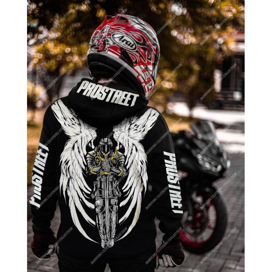 Sweater Hoodie Prostreet Ryujin Hitam Tebal Pria Wanita