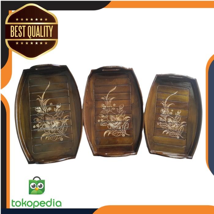 baki nampan kayu jati ukir 1 set