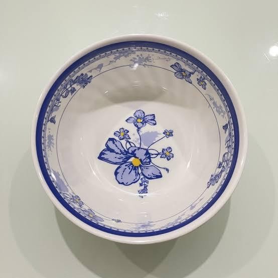 1 lusin mangkok melamin 7inch motif bunga / mangkok mie - biru