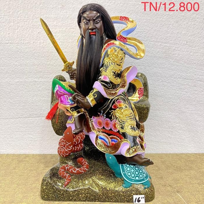 Patung Dewa Siong Te Kong Muka Hitam 16In Rambut Asli