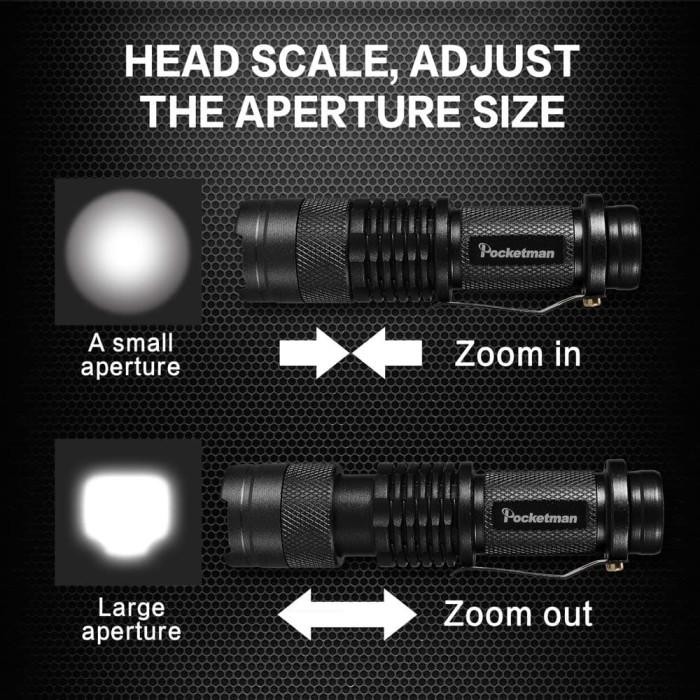 [Expert] Pocketman Senter LED Flashlight Police SWAT Mini Zoom Camping Anti Air