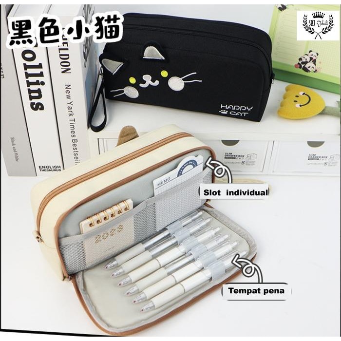 

Tempat pensil kotak pensil happy cat double layer kapasitas besar pencil case