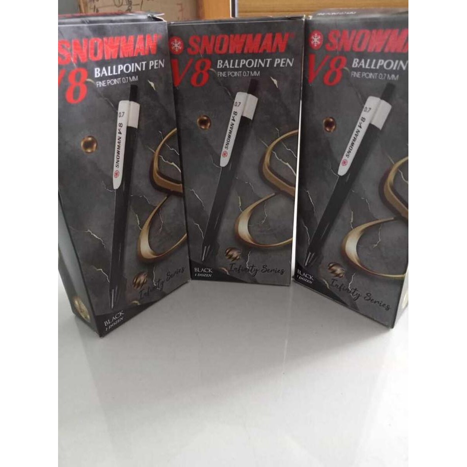 

Pulpen Snowman V 8 / Ballpoint Pen Snowman Terbaru / Lusin Biru Hitam Stationery