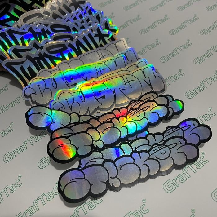 

Custom stiker hologram graffiti tagging throwup nama sendiri desain sendiri Plastic