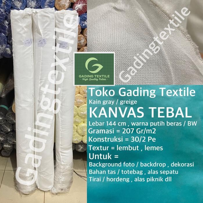

( per 1 meter ) kain KANVAS TEBAL canvas gray greige lebar 144 cm warna putih beras BW meteran bahan
