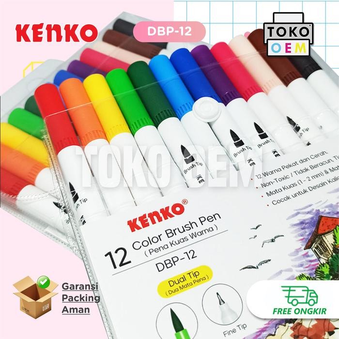 

KENKO DBP-12 BRUSH PEN SET DUAL TIP PENA KUAS 12 WARNA COLOR