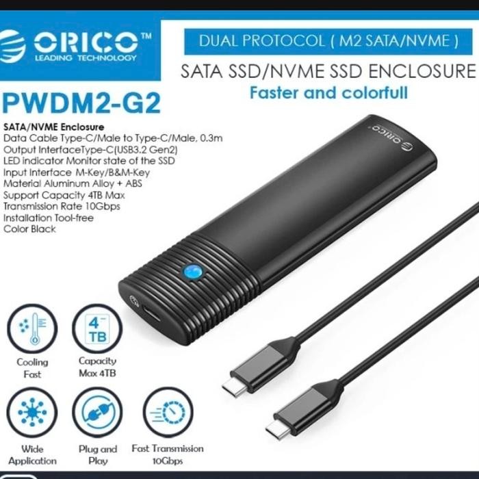 Termurah Orico Ssd M.2 M2 Sata Ngff Nvme Dual Protocol Enclosure Pwdm2-G2 Black Hitam